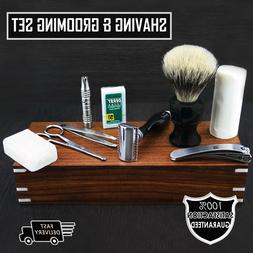 10 Pcs Men's Shaving Kit With Badger Hair Brush,De Safety Ra
