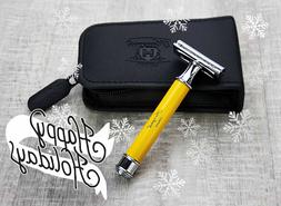 For Men In Yellow & Leather Case + Free 5 Blades