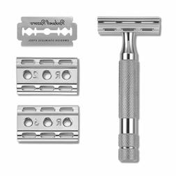 S 6c Adjustable Double Edge Safety Razor In White Chrome + 5