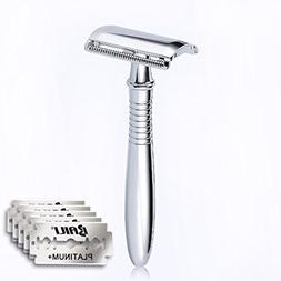 Retro Chrome Long Handle Men's Stainless Shaver With 5 Plati