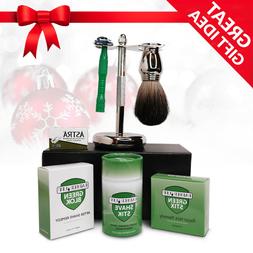 Shave Kit, Safety Razor, Long Handle