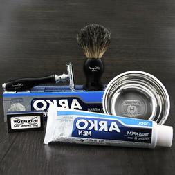 CLASSIC TRADITIONAL DE SAFETY RAZOR, SHAVING BRUSH, CREAM & 