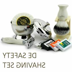 Complete Shaving Gift Set Safety Razor, Synthetic Brush, Bow