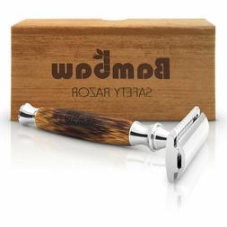 With Long Natural Bamboo Handle | Safety Razor Wood | E