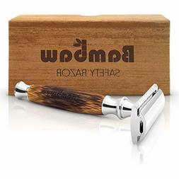 With Long Natural Bamboo Handle | Safety Razor Wood | E