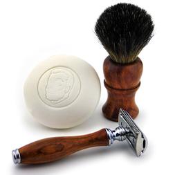 Wooden 3 PCS Shaving Kit with Black Badger Brush shaving Soa