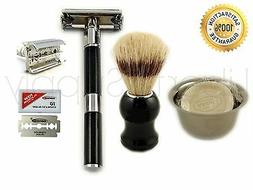 MEN'S WET SHAVING KIT/SET LONG HANDLE DE SAFETY RAZOR, BRUSH