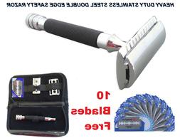 Double Edge Chrome Razors + 10 Free Blades/pouch Travel Kit 