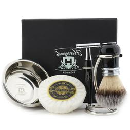 Mens 5Pc Shaving Kit with Double Edge Safety Razor, Brush, S