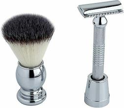 Pearl SRS-27501 Safety Razor, Brush, and Stand Set in Nickel
