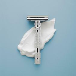 Model T Adjustable Safety Razor White Chrome + 5 Blades Gift