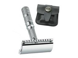 Merkur Travel Razor, Chrome-Plated, in Leather Case