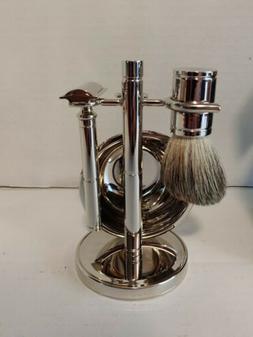 & Pure Badger Brush With Soap Dish On Chrome Stand Bb02