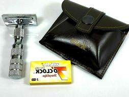 Double Edge Shaving 5 Blades Leather Case Pouch Travel Kit S