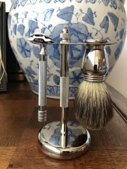 Shaving 3-Piece Set; MERKUR 23C Germany Safety Razor, Brush 