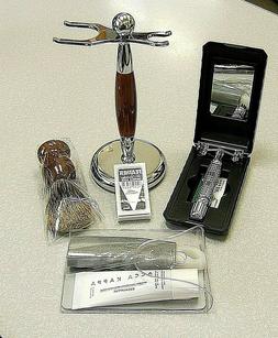 Shaving Gift Set - DE Safety Razor, Brush, Stand, Tooth Brus