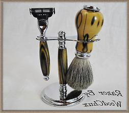 Set Handmade Black & White Ebony Wood De Safety Mach 3 Fusio