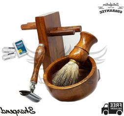 MEN'S WET SHAVING KIT/SET LONG HANDLE DE SAFETY RAZOR, BRUSH