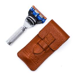 Travel Fusion Razor & Leather Carrying Case - Compact Size
