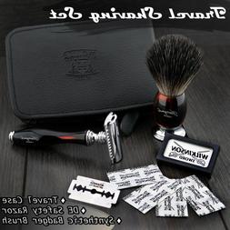 & Synthetic Badger Brush & Leather Case + Blades